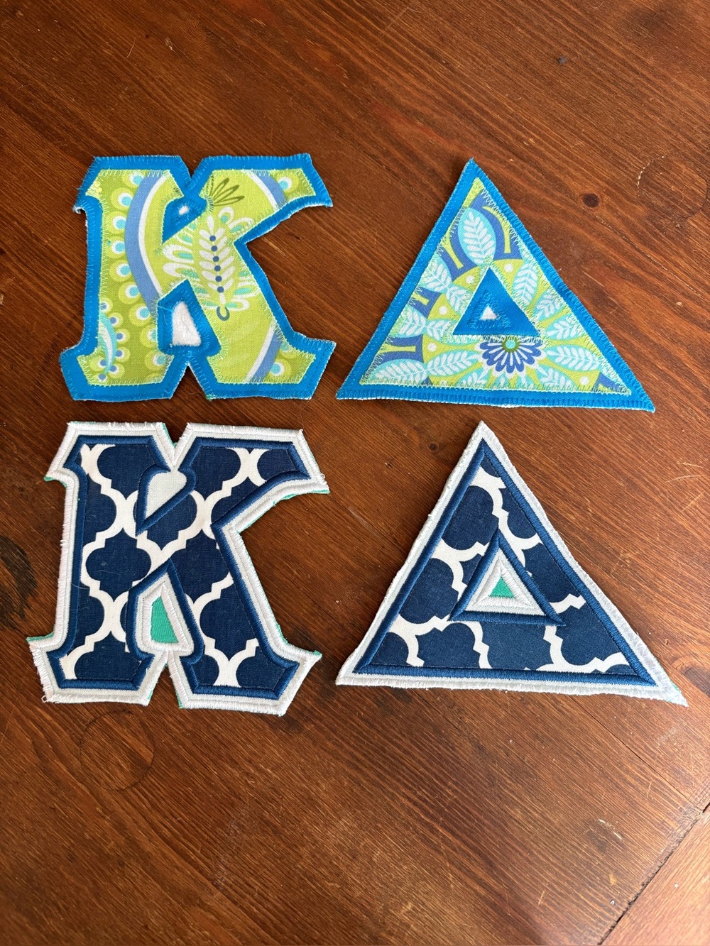 KA Sorority Greek Letter Sew On Patches Floral & Navy White 4.5”